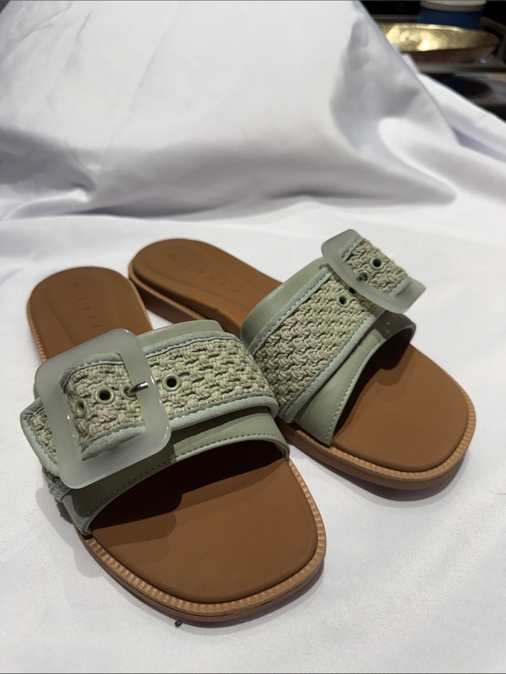 Reef Women's Sage Green Woven Buckle Slide Sandals